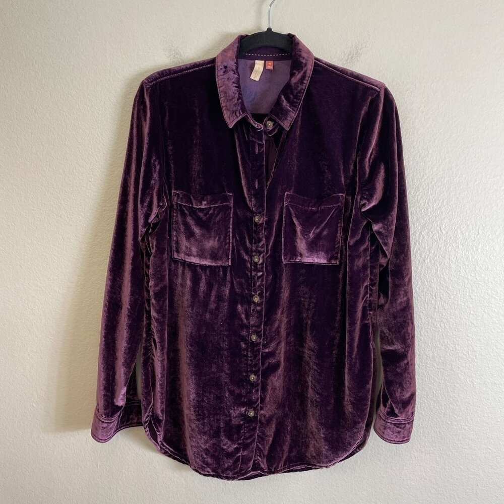 Pilcro By Anthropologie Womens XS Purple Velvet‎ Button Up Shirt Long Sleeve - Picture 2 of 8